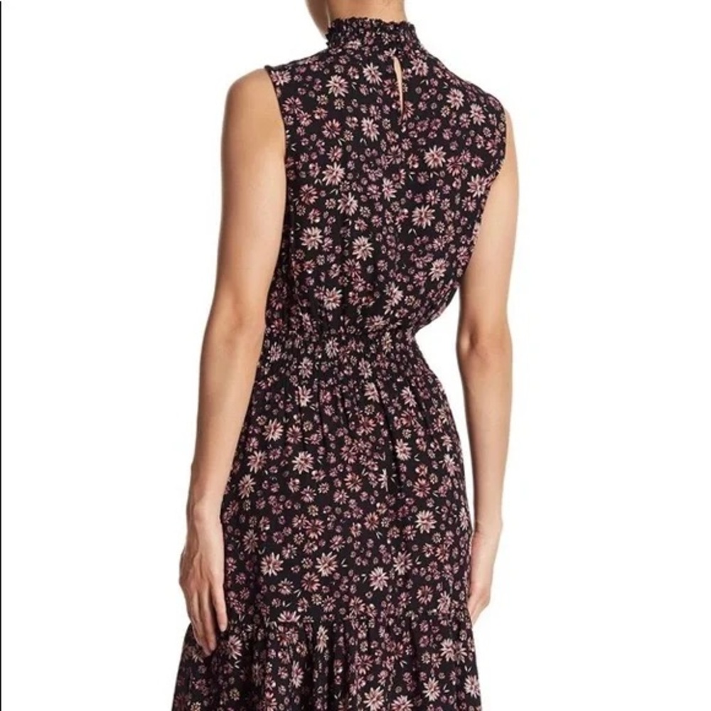Nanette Lepore Black Floral Mock-Neck Midi Dress with Pink Blossoms - Picture 3 of 10